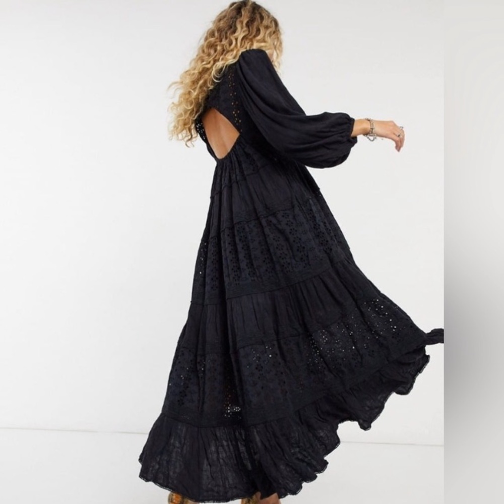 Free People Mockingbird Embroidered Eyelet Open-Back Maxi Swing Dress